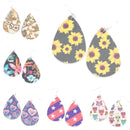 Floral Print Faux Leather Tear Drop Earring E2119
