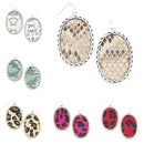Animal Print Leather Patch Accent Metal Plate Earring E2069