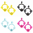 Large Floral Design Accent Post Earrings E2393
