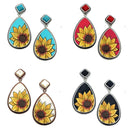 Floral Design w / Leather Patch Accent Earrings E2532