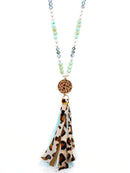 Leopard Pendant  w/ Mixed Bead Necklace N3038