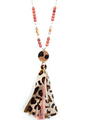 Leopard Pendant  w/ Mixed Bead Necklace N3039