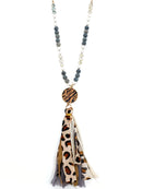 Leopard Pendant  w/ Mixed Bead Necklace N3040